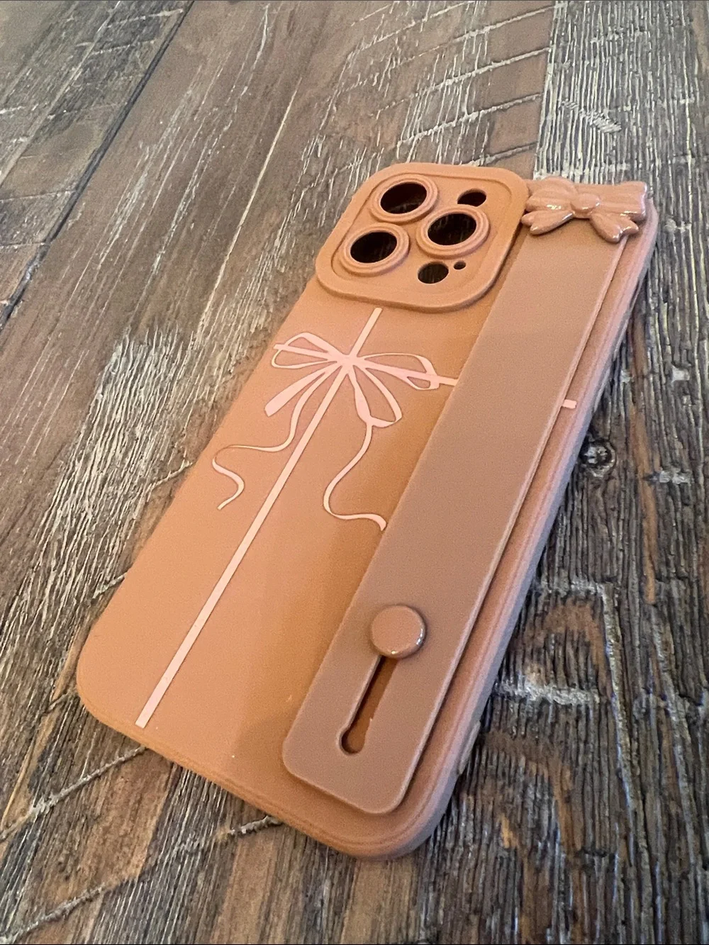 iPhone 14 Max Pro Stylish Brown/Pink Silicone Phone Case with Hand Strap New